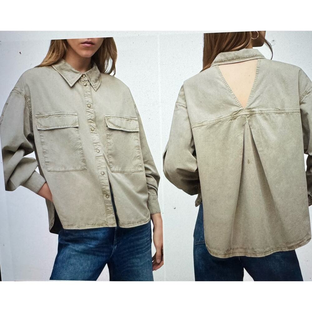 AllSaints Eliana Cutout Denim Utility Shirt  Open Back  Sz 4